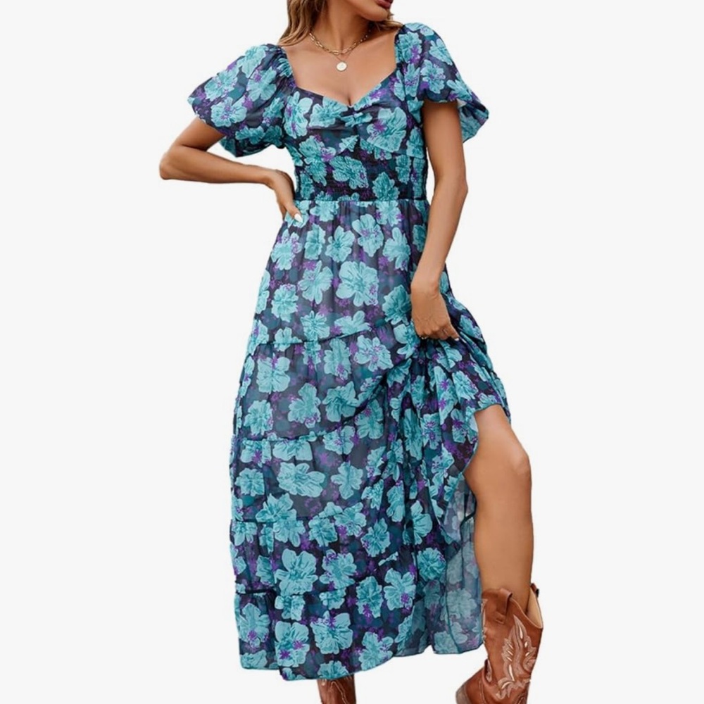 Floral Blue and Purple Maxi Dress